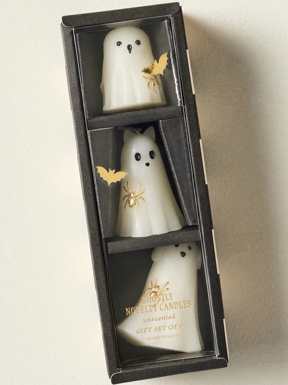 Set of 3 small Ghostly Novelty Candles from Anthropologie.